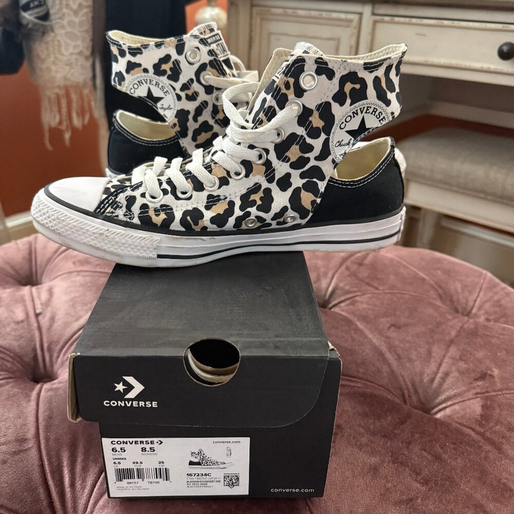 CONVERSE - ALL STAR  - HIGHTOP/CUT OUT - WOMENS - BLACK AND LEOPARD *RARE*